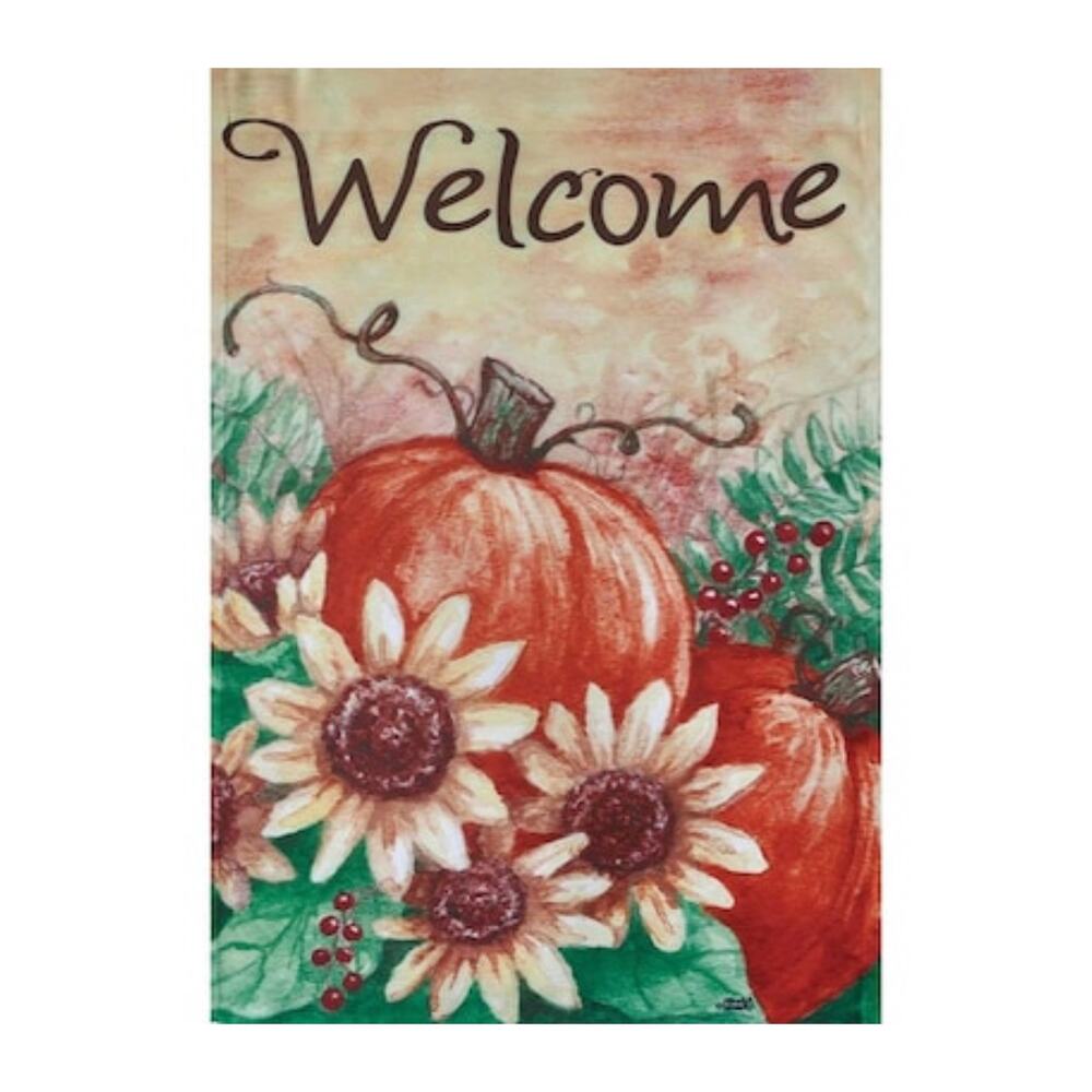 Welcome Autumn Fall Pumpkins Sunflowers Decorative Garden Flag 12.5-in x 18-in